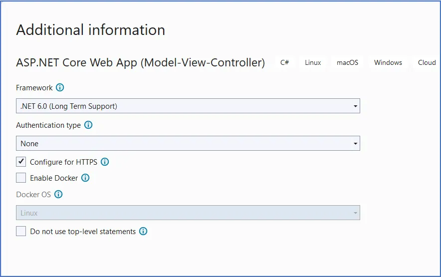 Create a Windows/Web project in .Net 6