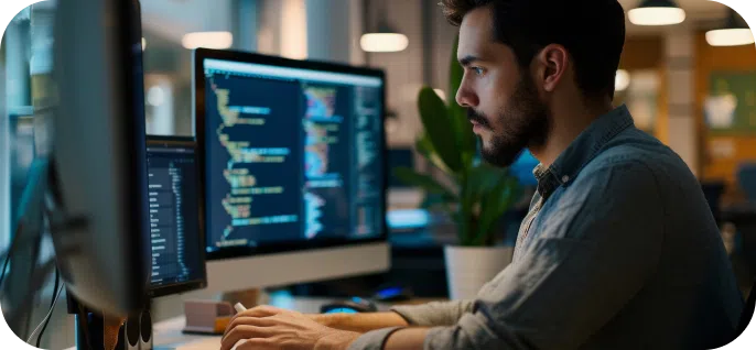 A man looking at computer screen