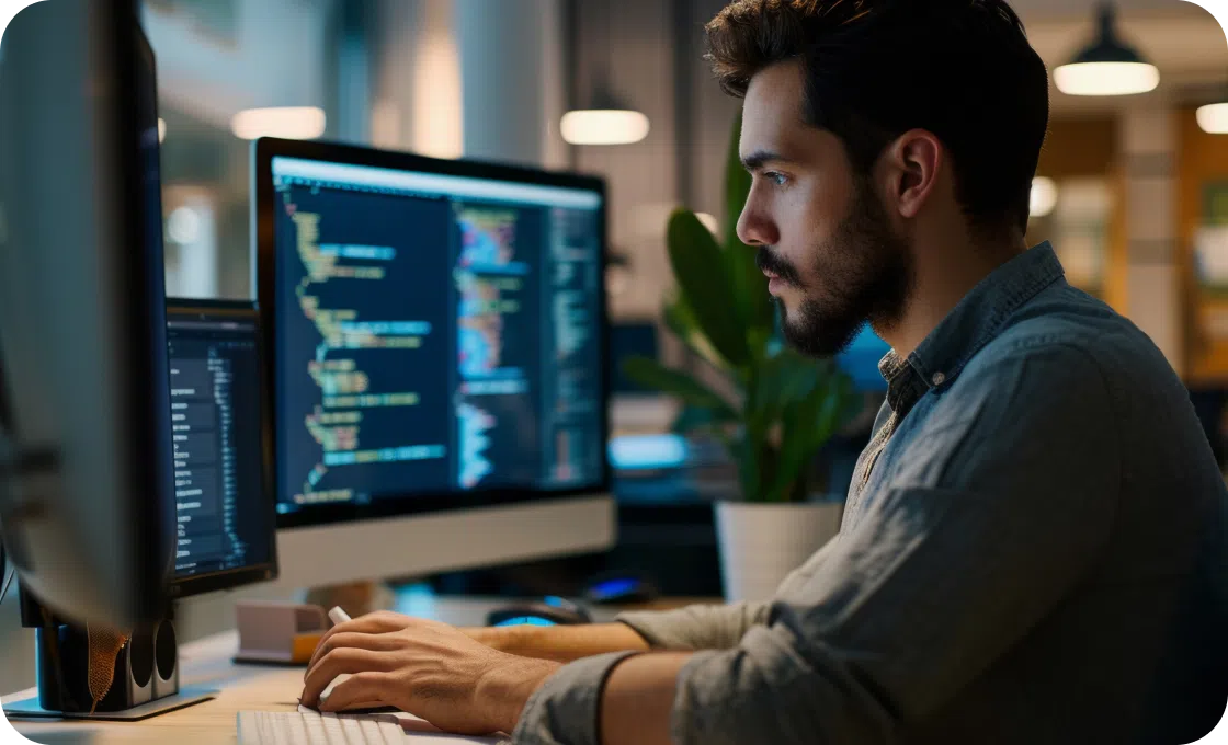 A man looking at computer screen