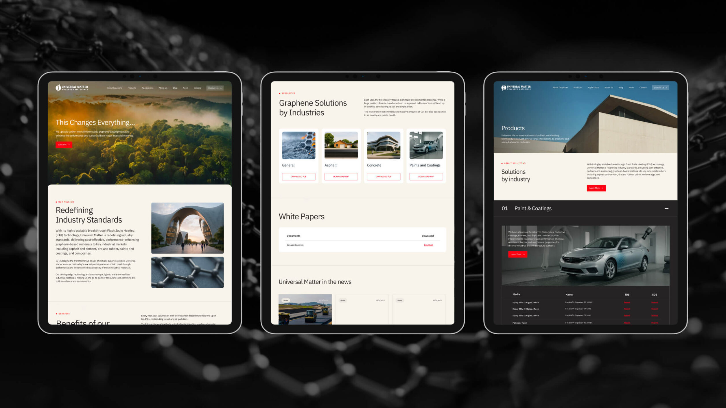 Universal Matter Website in Tablet