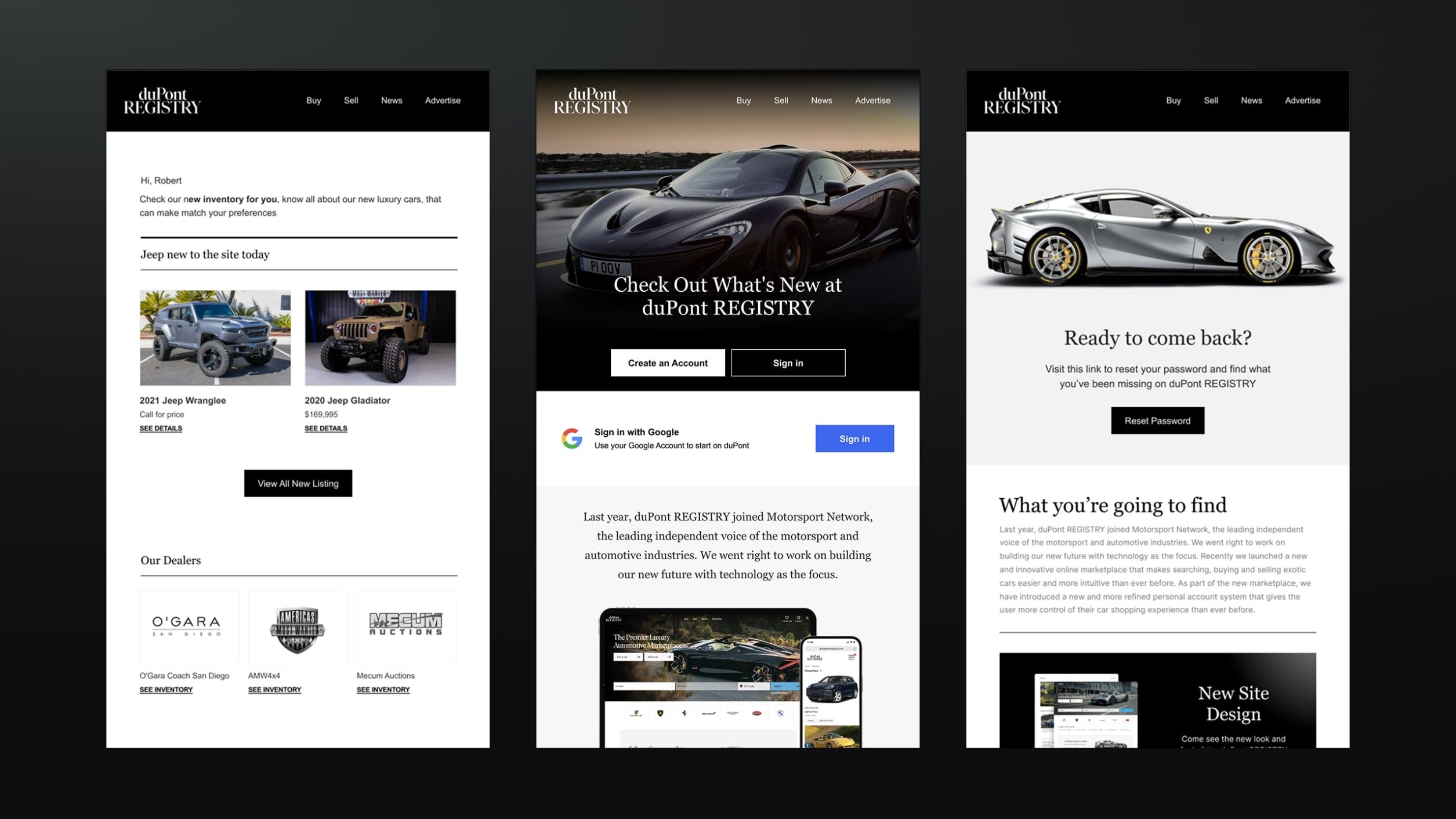 duPont REGISTRY Winback, New Inventory and Reset Password Link Templates