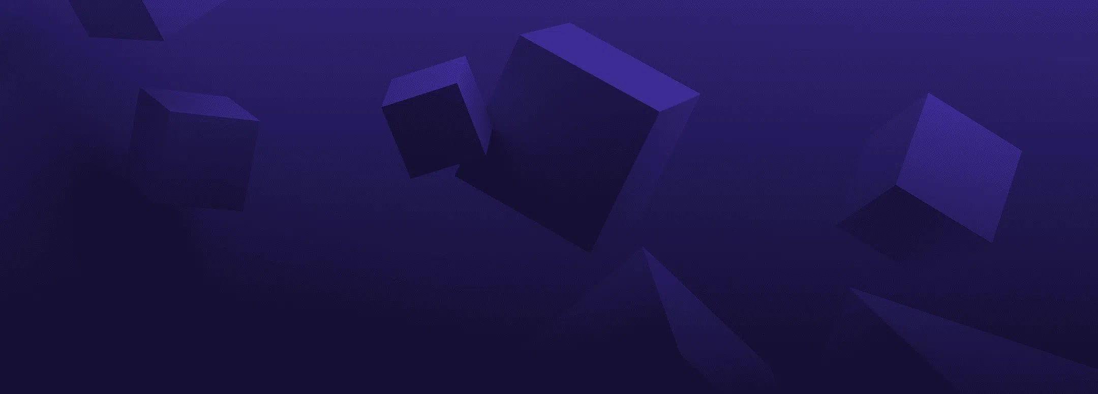 Abstract purple gradient background featuring floating geometric 3D cubes with soft lighting and shadows