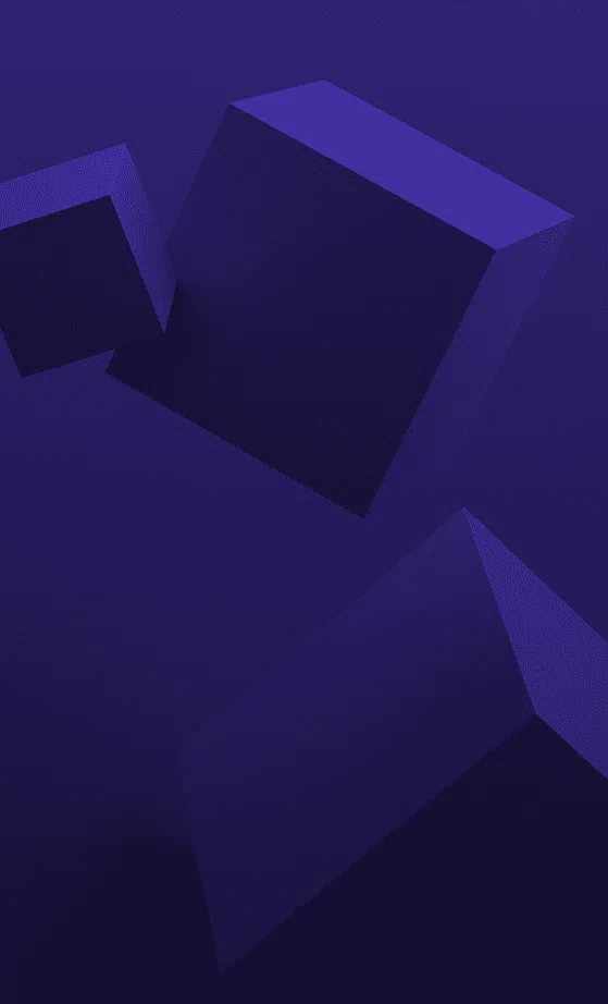 Abstract purple gradient background featuring floating geometric 3D cubes with soft lighting and shadows