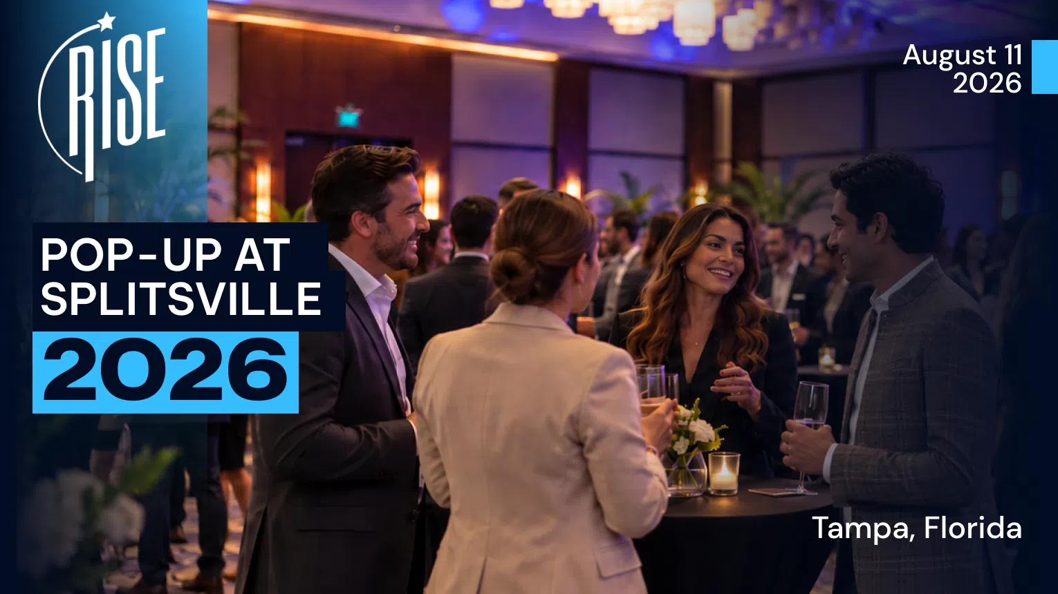 A vibrant pop-up event at Splitville in 2020, featuring guests enjoying food, drinks, and socializing in a lively atmosphere.